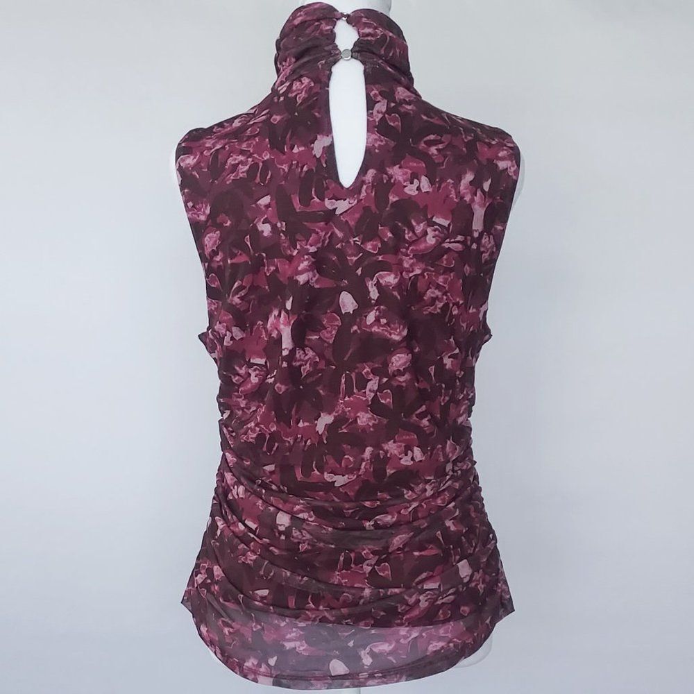 Cable & Gauge Women’s Sleeveless Mock Neck Side Ruched Printed Top/Blouse Large - Picture 3 of 9